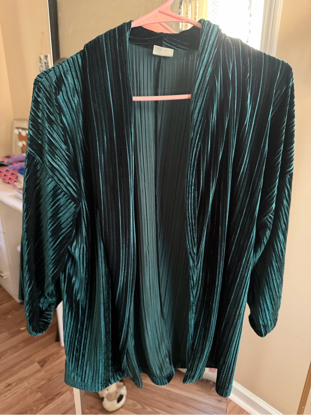 Zara Emerald Green Pleated Velvet cardigan
